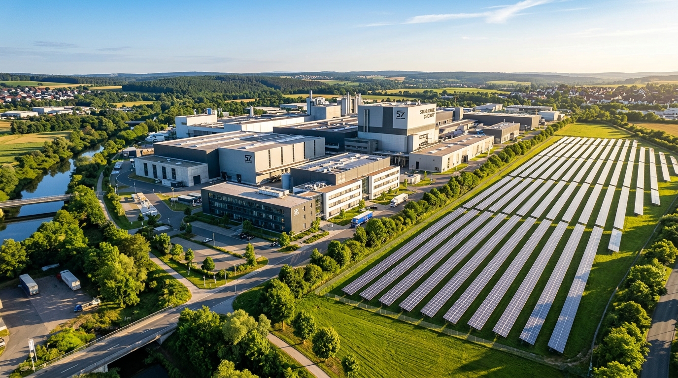 Werk Iserlohn mit Solarfeld aus der Luft